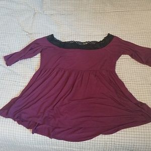NWOT off-the-shoulder purple top with black lace